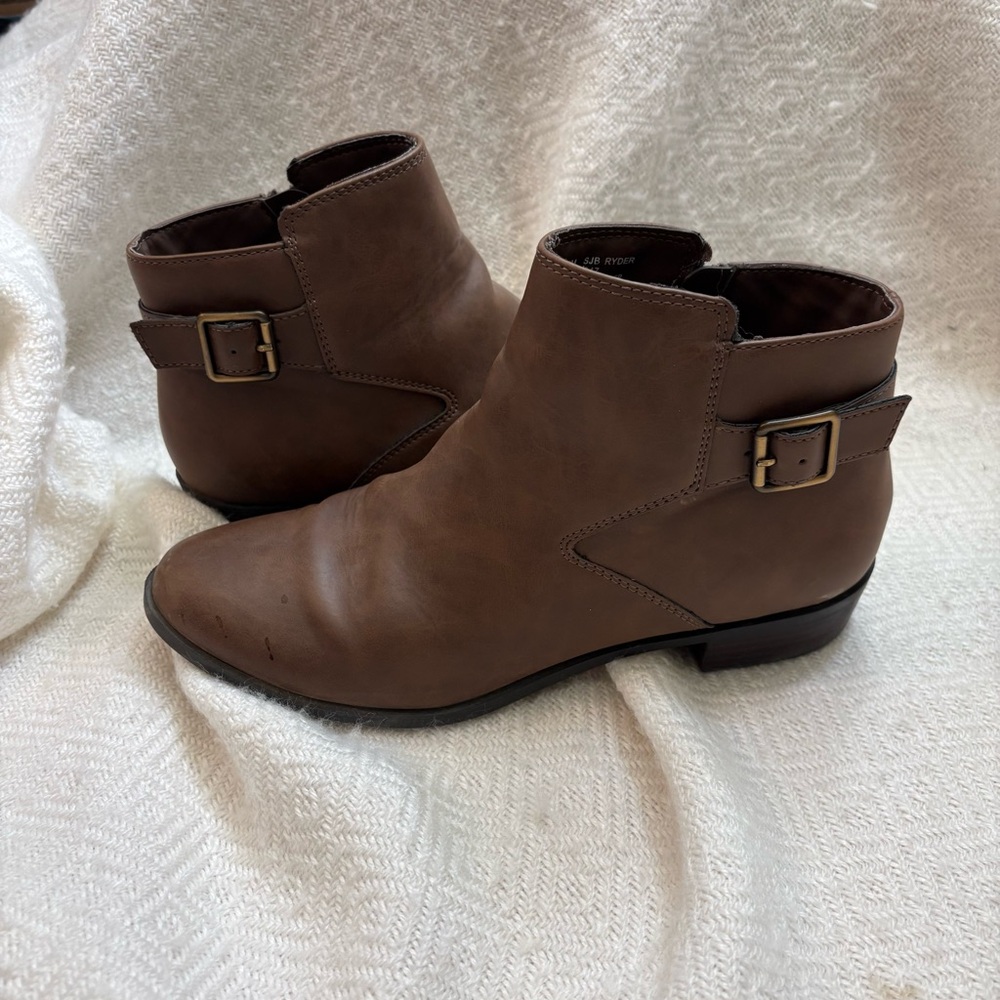 St. John's Bay Women's Ryder Stacked Heel Booties in brown faux leather